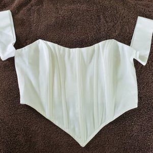 ALAMOUR White Off Shoulder Arm Strap Bustier Crop Top Zip Back Size Small